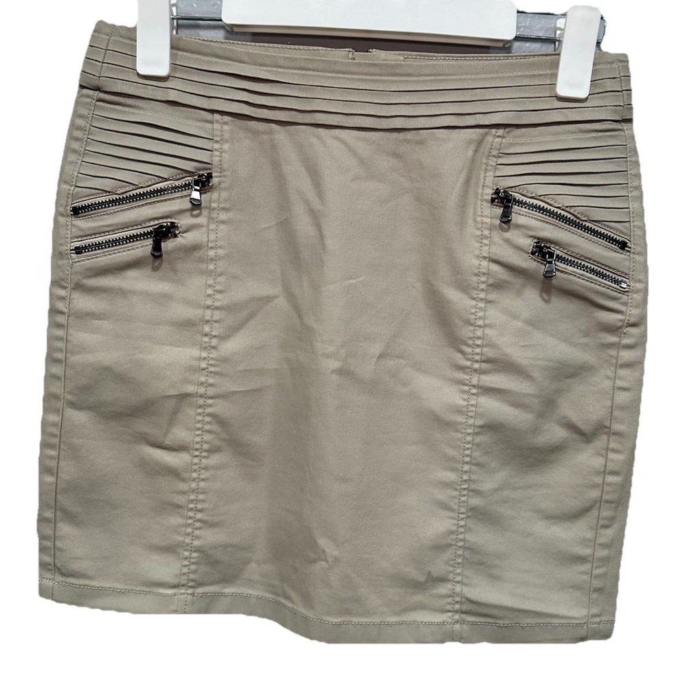 Cache Cache Skirt Women's Tan Skort Skirt Zipper Decor Back Zip Cotton Spandex